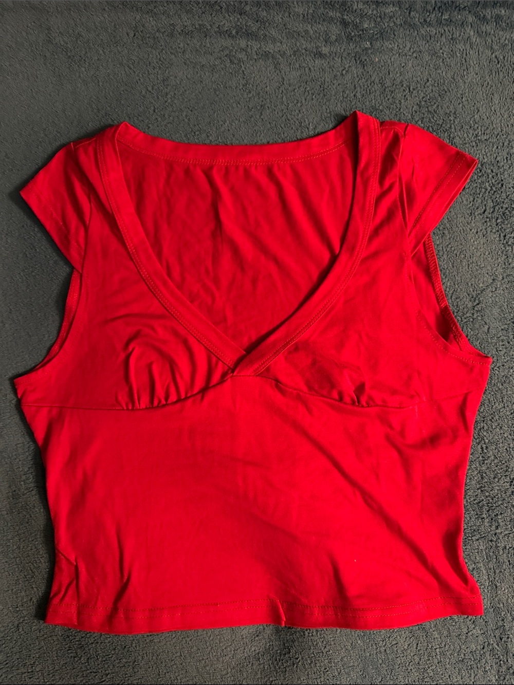 SHEIN Red V-Neck Crop Top with Cap Sleeves